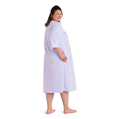 Plus Size Miss Elaine Essentials Seersucker Long Zip Robe
