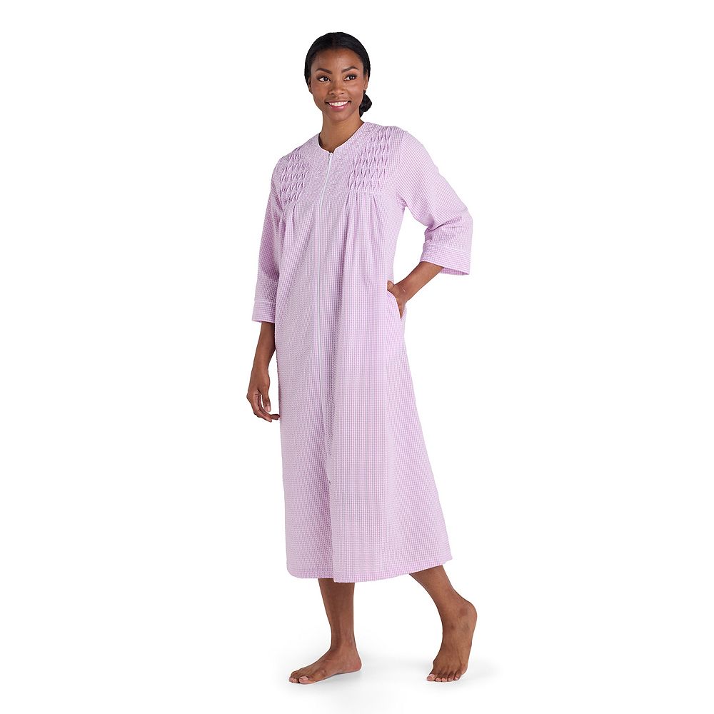 Petite Miss Elaine Essentials Seersucker Long Zip Robe