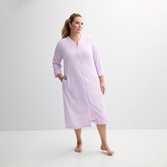 Plus Size Miss Elaine Essentials Terry Long Zip Robe