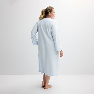 Plus Size Miss Elaine Essentials Brushed Waffle Long Zip Robe