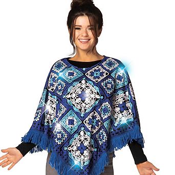 Blue & White Poncho With Lights