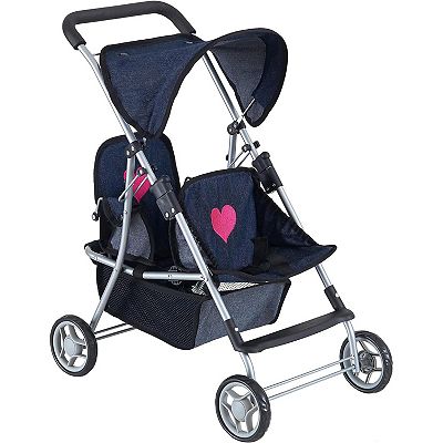 The New York Doll Collection Baby Doll Stroller Twin Doll Toy Stroller Denim