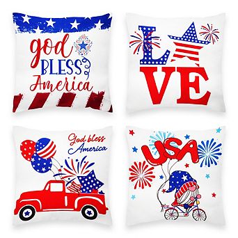 G128 18 X 18 in Patriotic Gnome & Fireworks Waterproof Pillow, Set Of 4