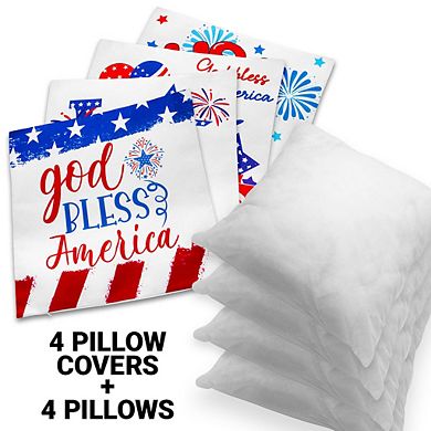 G128 18 X 18 In Patriotic Gnome & Fireworks Waterproof Pillow, Set Of 4