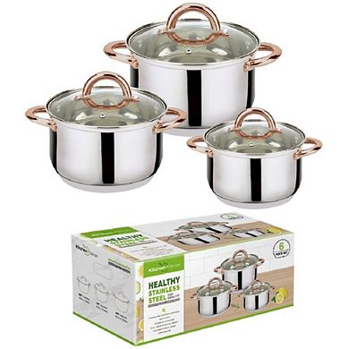 6-piece Stainless Steel Casserole Set Pots And Lids