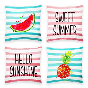 G128 18 X 18 in Hello Summer Pineapple Watermelon Waterproof Pillow, Set Of 4