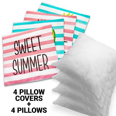 G128 18 X 18 In Hello Summer Pineapple Watermelon Waterproof Pillow, Set Of 4