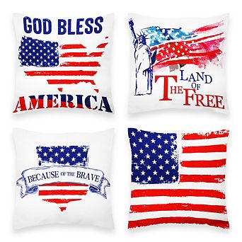G128 18 X 18 in Patriotic Land Of Free Waterproof Throw Pillow Covers, Set Of 4