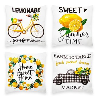 G128 18 X 18 in Summer Farmhouse Lemon Sweet Home Waterproof Pillow, Set Of 4