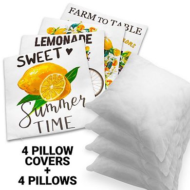 G128 18 X 18 In Summer Farmhouse Lemon Sweet Home Waterproof Pillow, Set Of 4