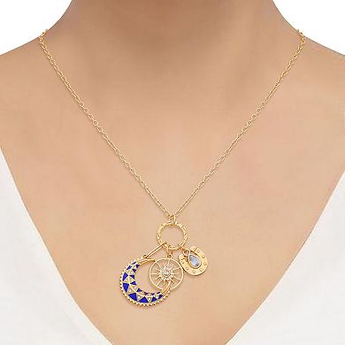 Berry Jewelry Gold Tone Blue Moon Charm Necklace