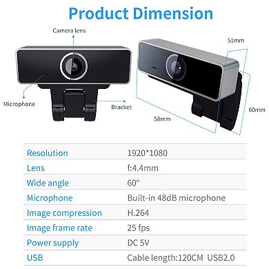 Black, Fhd 1080p Auto Focus Webcam Usb, Microphone, 60-degree Widescreen