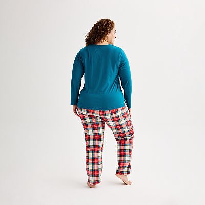 Plus Size Jammies For Your Families Jingle Bell Rock Mrs. Claus Pajama Top Fleece Pajama Bottoms Set