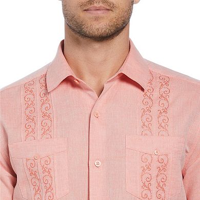 Men's Cubavera Linen Embroidered Guayabera Button-Down Shirt