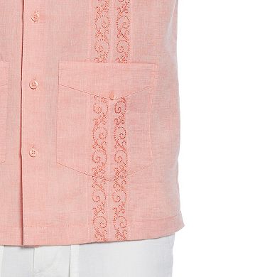 Men's Cubavera Linen Embroidered Guayabera Button-Down Shirt