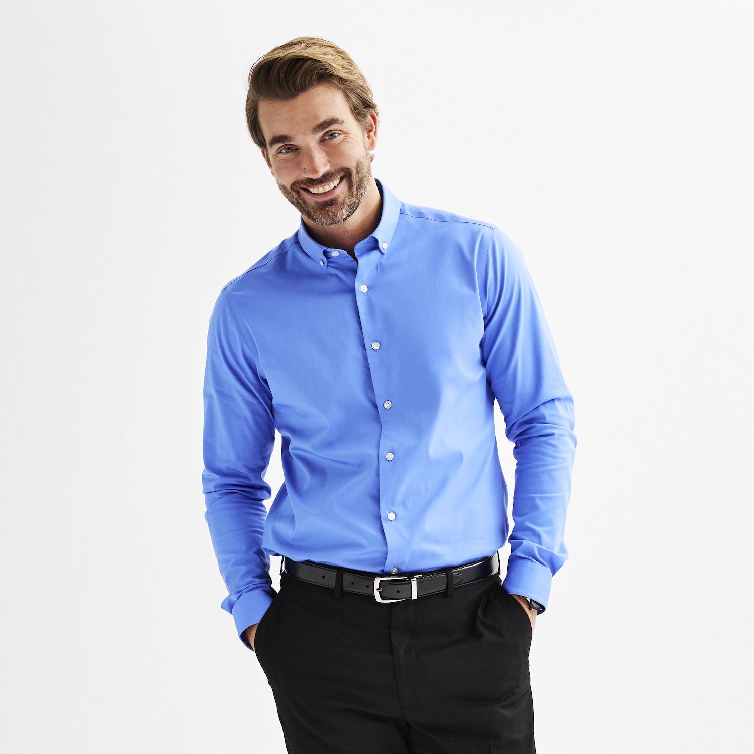 Мужская рубашка Apt. 9 Wrinkle Free Slim-Fit Button Down Collar Dress Shirt, цвет: Синий
