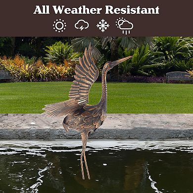 Pure Garden Flying Crane Metal Yard Art Statue