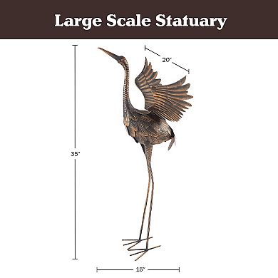 Pure Garden Flying Crane Metal Yard Art Statue