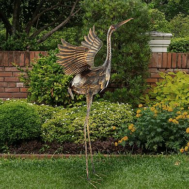 Pure Garden Flying Crane Metal Yard Art Statue