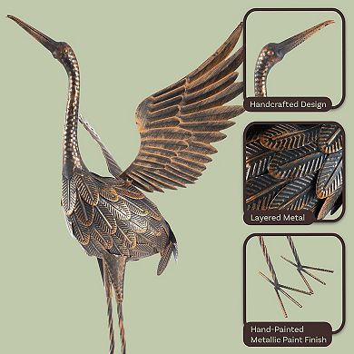 Pure Garden Flying Crane Metal Yard Art Statue