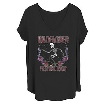 Juniors' Plus Size Wildflower Festival Tour V-Neck Graphic Tee