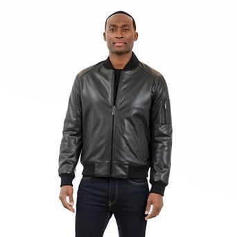 Men's London Fog Faux Leather Bomber Jacket