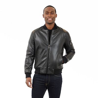 Men s London Fog Faux Leather Bomber Jacket