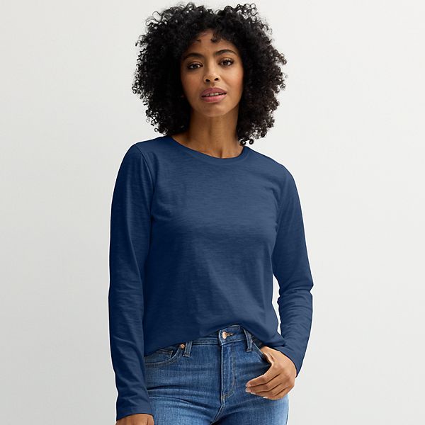 Women's Sonoma Goods For Life® Everyday Long Sleeve Crewneck Tee - Blue Beauty (X SMALL)