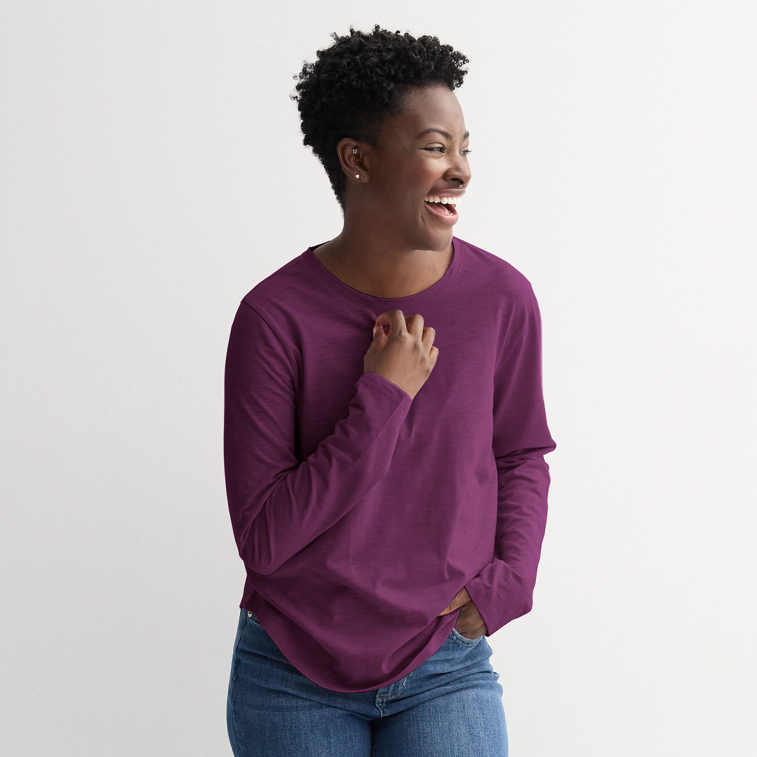 Women's Sonoma Goods For Life® Everyday Long Sleeve Crewneck Tee - Fragrant Plum (SMALL)