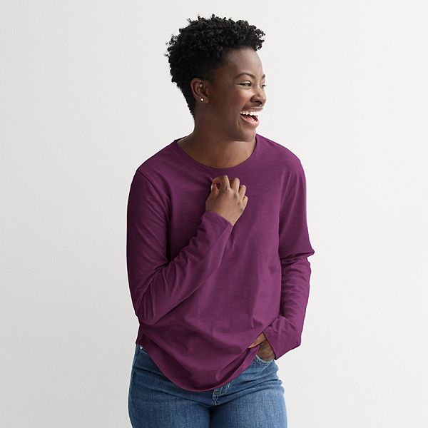 Women's Sonoma Goods For Life® Everyday Long Sleeve Crewneck Tee - Fragrant Plum (SMALL)
