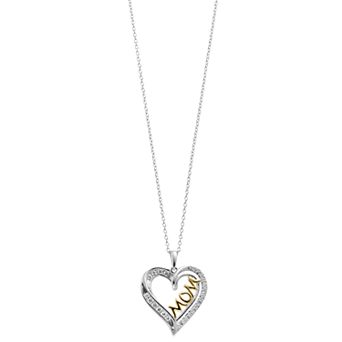 Two Tone 14k Gold Over Silver 1/4 Carat T.W Lab-Grown Diamond "Mom" Heart Pendant Necklace