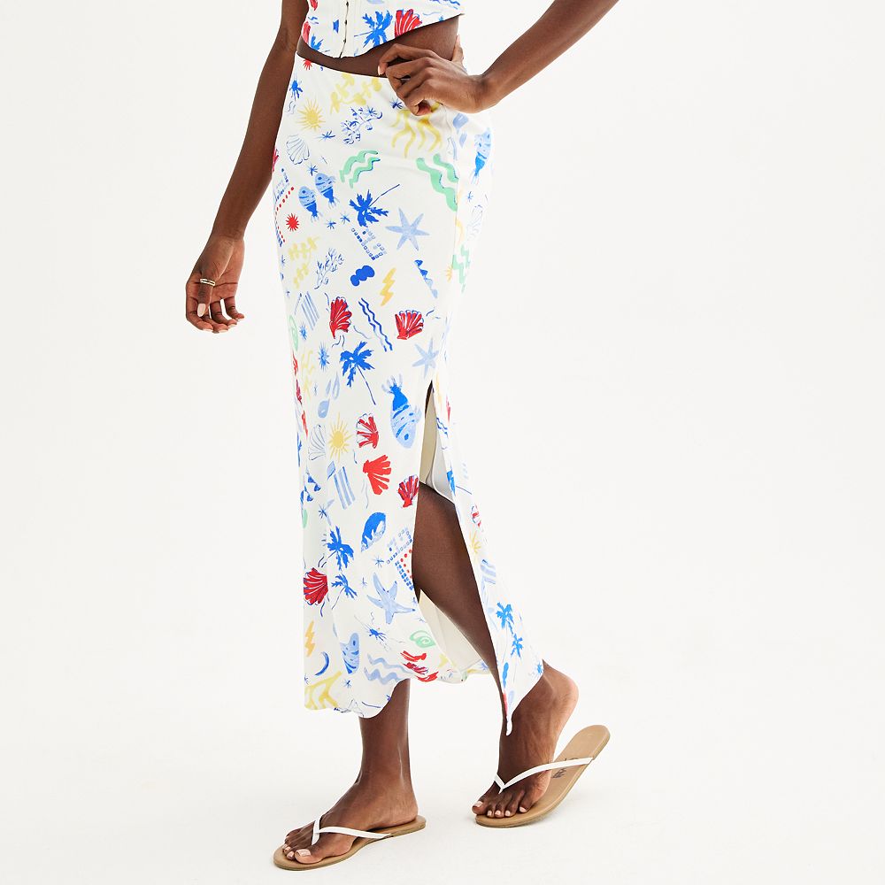 Juniors' SO® Marine Print Maxi Skirt With Slits Juniors' SO® Marine Print Maxi Skirt With Slits