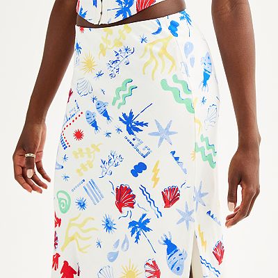 Juniors' SO® Marine Print Maxi Skirt With Slits