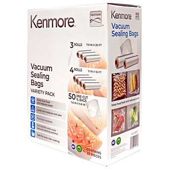 Kenmore Food Sealer Bags Variety Pack with 7 Rolls and 50-qt Bags