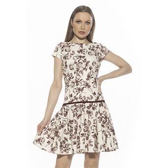 Women's ALEXIA ADMOR Aoife Boatneck Cap Sleeve Dropped Waist Dress