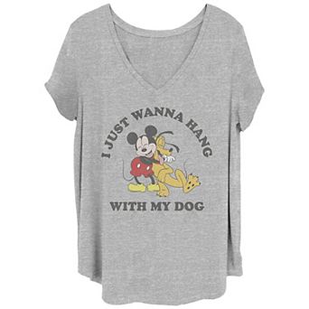 Disney's Mickey Mouse I Just Wanna Hang With My Dog Juniors' Plus Graphic Tee