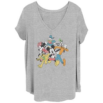 Disney's Mickey Mouse And Friends Running Together Juniors' Plus Graphic Tee