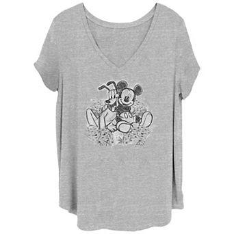 Disney's Mickey Mouse And Pluto Pencil Sketch Juniors' Plus Graphic Tee