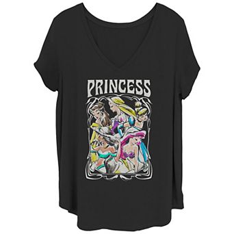 Disney's Belle, Rapunzel, Cinderella, Jasmine & Ariel Princess Profile Portrait Juniors' Plus Graphic Tee