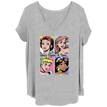 Disney's Snow White, Ariel, Cinderella & Jasmine Princess Once Upon A Time Portraits Juniors' Plus Graphic Tee