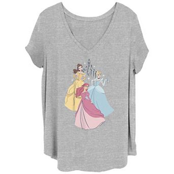 Disney's Belle, Cinderella & Ariel Princess Wearing Ball Gowns Juniors' Plus Graphic Tee