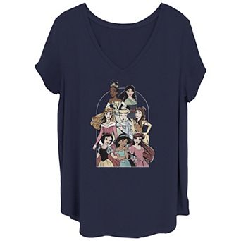 Disney's Tiana, Mulan, Aurora, Cinderella, Belle, Snow White, Jasmine & Ariel Princess Group Juniors' Plus Graphic Tee