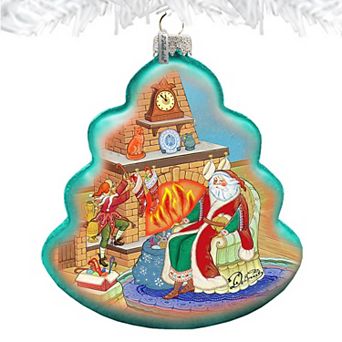 G.Debrekht At The Fireplace Santa Glass Ornament by G. DeBrekht DecorSanta- 762-023