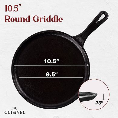 Cuisinel 10.5"Cast Iron Round Griddle Crepe Pan Maker + Silicone Handle Cover-Pre-Seasoned Flat Pan