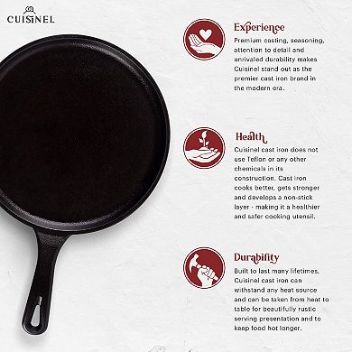 Cuisinel 10.5"Cast Iron Round Griddle Crepe Pan Maker + Silicone Handle Cover-Pre-Seasoned Flat Pan