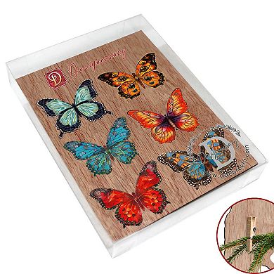 Summer Butterfly Wooden Clip-on Christmas Ornaments of 6 by G. Debrekht - Christmas Decor