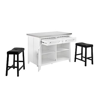 Crosley Silvia Island & Upholstered Saddle Stool 3-piece Set