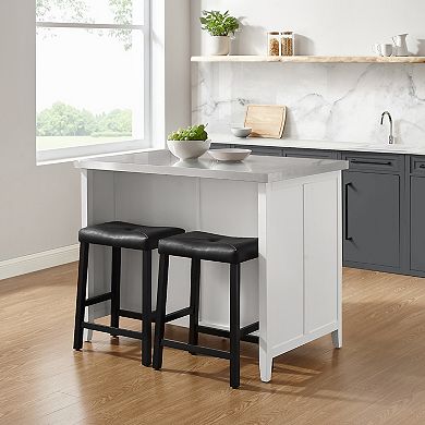 Crosley Silvia Island & Upholstered Saddle Stool 3-piece Set
