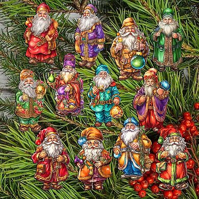 Colorful Santa Wooden Clip-on Christmas Ornaments Set of 12 by G. Debrekht - Christmas Decor