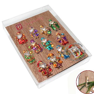Colorful Santa Wooden Clip-on Christmas Ornaments Set of 12 by G. Debrekht - Christmas Decor